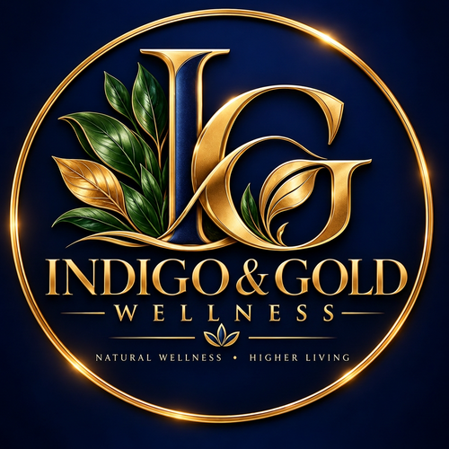 Indigo & Gold logo with Wellness lettering